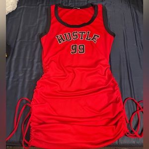 Red “HUSTLE” Ruched Mini Dress